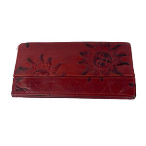 Atelier V Cuir Wallet Leather Red Celestial Sun Made in Canada Card Slots Snaps